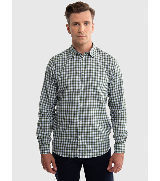 Памучна мъжка риза на каре в зелено и бяло Frankini снимка