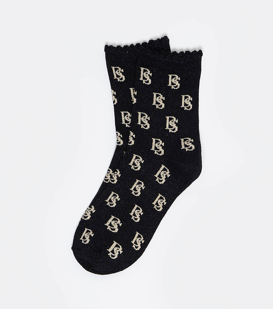 Черни дамски чорапи с бежово лого Glamura снимка