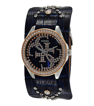 Дамски часовник в златисто и черно с ефектен дизайн снимка