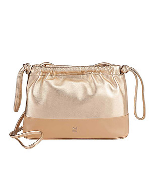 Кожена дамска чанта в златисто и бежово Praga снимка