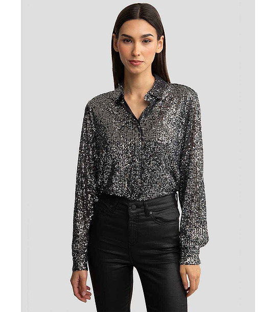 Черна дамска риза с пайети Solea снимка