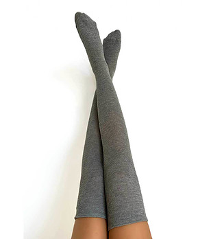 Дамски дълги плътни чорапи в сив меланж Nina снимка