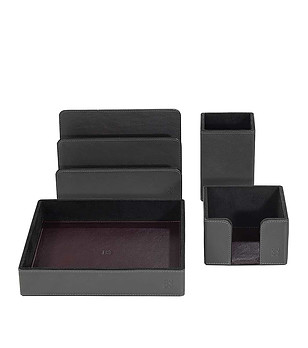 Кожен комплект органайзери за бюро в тъмносиво снимка