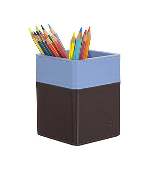 Кожен органайзер за химикали и моливи в бургунд и синьо снимка