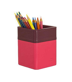 Кожен органайзер за химикали и моливи в цвят малина и бургунд снимка