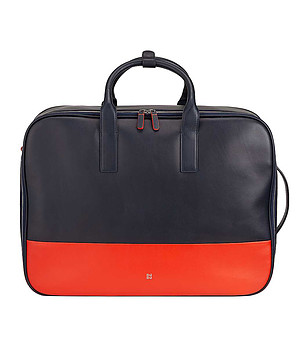 Пътна чанта-раница от естествена кожа в тъмносиньо и червено Amsterdam снимка