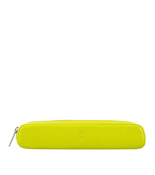 Кожен несесер за химикалки и моливи в цвят лайм снимка