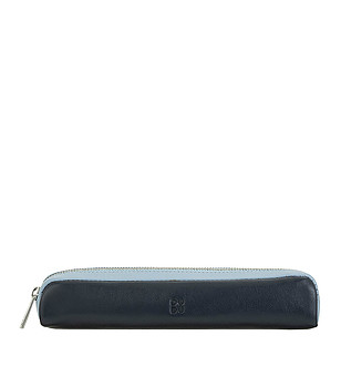 Кожен несесер за химикалки и моливи в сини тонове снимка