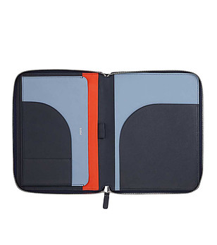 Тъмносиня кожена папка за документи А5 снимка