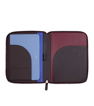 Кожена папка за документи в бургунд А5 снимка