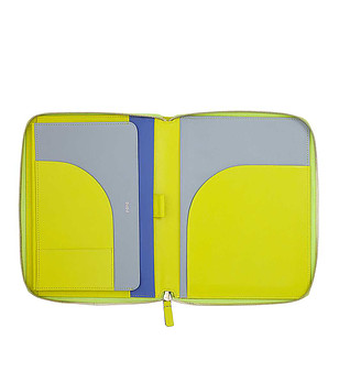 Кожена папка за документи в цвят лайм А5 снимка