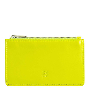 Аксесоар за карти от естествена кожа в цвят лайм снимка