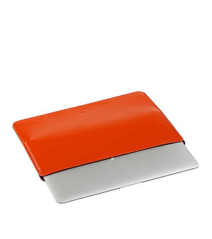 Калъф за лаптоп от естествена кожа в оранжево и бургунд снимка