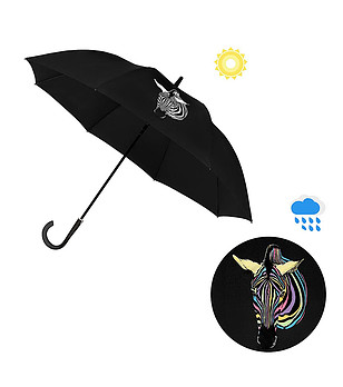 Черен чадър със зебра оцветяваща се при намокране снимка