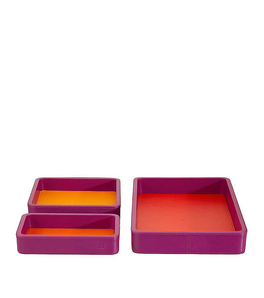 Комплект от 3 кожени подноса в циклама снимка