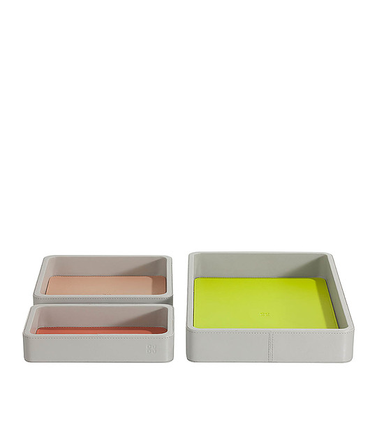 Комплект от 3 кожени сиви подноса с цветно дъно снимка