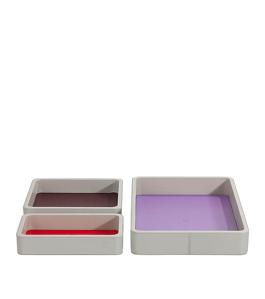 Комплект от 3 кожени подноса в сиво снимка