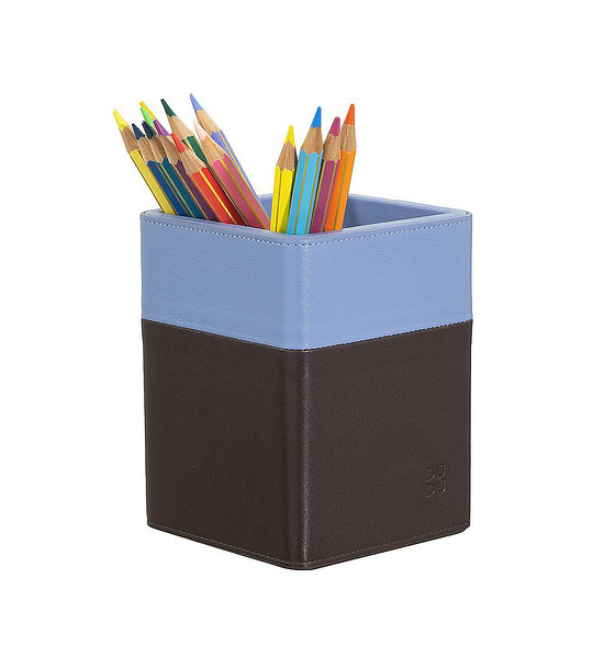 Кожен органайзер за химикали и моливи в бургунд и синьо снимка