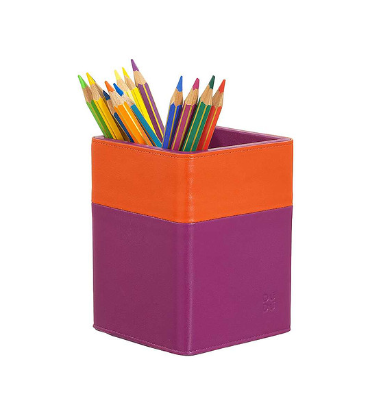 Кожен органайзер за химикали и моливи в циклама и оранжево снимка