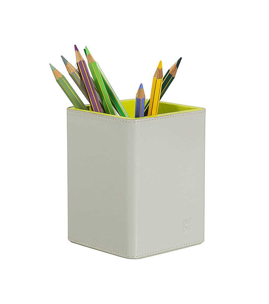 Кожен органайзер за химикали и моливи в перлен нюанс и лайм снимка