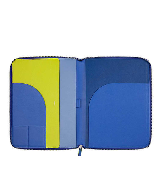 Синя папка за документи от естествена кожа снимка