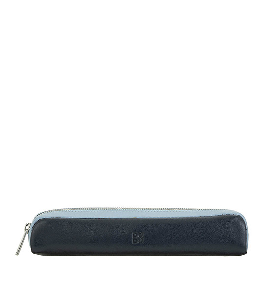 Кожен несесер за химикалки и моливи в сини тонове снимка