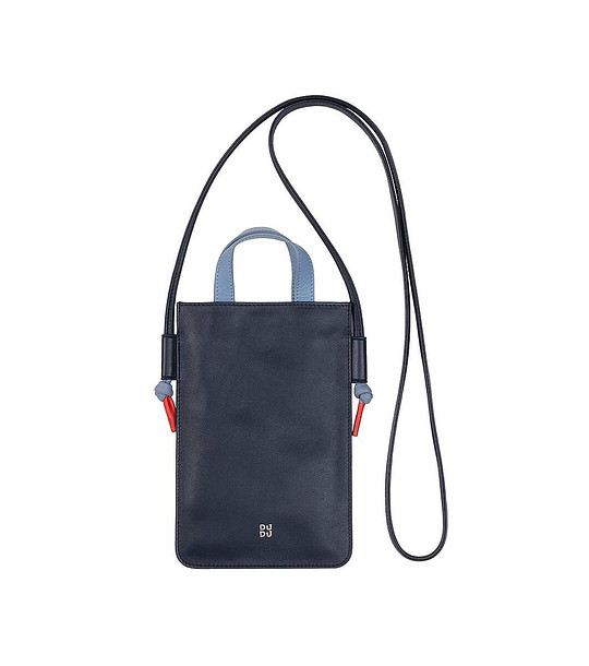 Тъмносиня кожена чанта за телефон Faro снимка