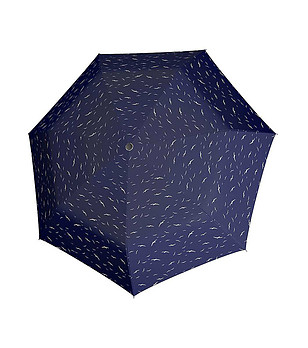 Лек сгъваем дамски чадър в тъмносиньо с принт чайки снимка