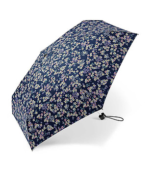 Ветроустойчив мини сгъваем чадър в тъмносиньо с флорален принт снимка