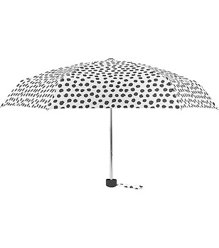 Мини сгъваем чадър в бяло с черен принт снимка