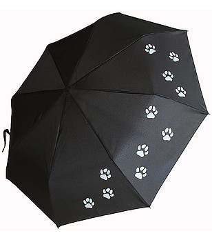 Черен сгъваем чадър с принт лапички снимка