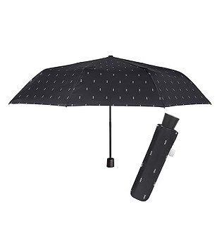 Компактен мини чадър в черно с принт снимка