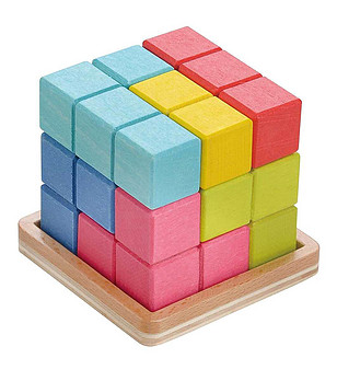 Дървена логически дървен пъзел Цветен куб снимка