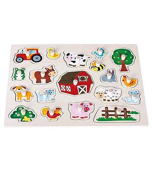 Дървен пъзел с дръжки Ферма голям размер снимка