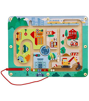 Дървен магнитен лабиринт с топчетаТрафик снимка