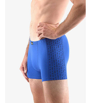 Сини памучни мъжки боксерки с панел с принт снимка