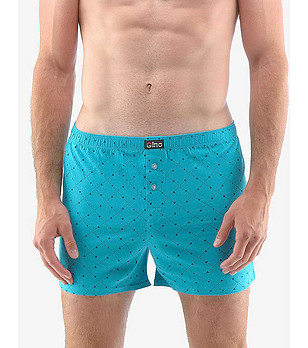 Памучни мъжки боксерки в тюркоаз с принт снимка