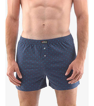 Памучни мъжки боксерки синьо с принт снимка