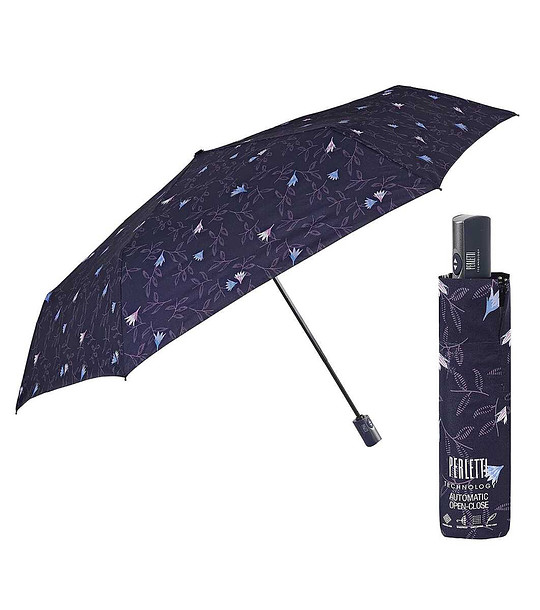 Сгъваем чадър в тъмносиньо с принт и автоматично отваряне снимка