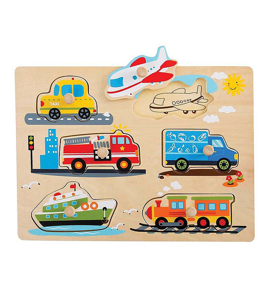 Дървен пъзел с дръжки Превозни средства 6 елемента снимка