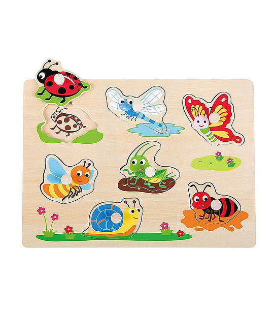 Дървен пъзел с дръжки Насекоми 7 елемента снимка