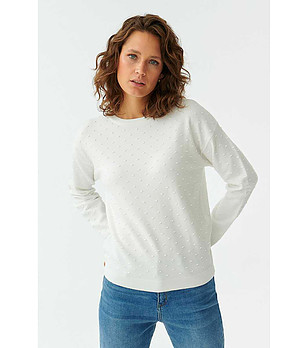 Дамски пуловер Ewela в цвят слонова кост снимка