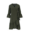 Dark Olive Wrap Dress with Ruffle Detail – Viscose Blend, 3/4 Sleeve-0 снимка