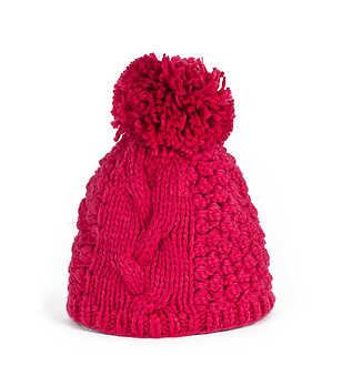 Червена зимна дамска шапка с помпон снимка