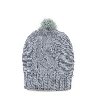 Сива зимна дамска с помпон снимка