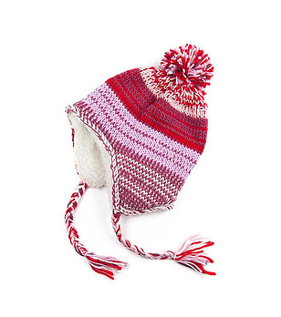 Детска шапка ушанка в розово и червено снимка