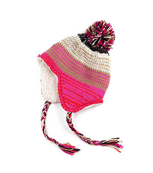 Детска шапка ушанка в бежово и розово снимка