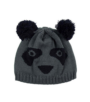 Детска шапка - панда в цвят графит и черно снимка