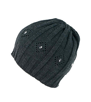 Дамска шапка в цвят графит с ромбоидни елементи снимка