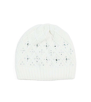 Бяла дамска шапка с камъчета снимка